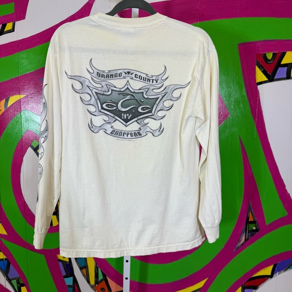 Cream Long Sleeve Shirt with Gray Graphic. Orange County Choppers. 2003 Size Med - Picture 6 of 7